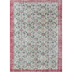 Tapis en laine noué à la main vintage grande surface Pae-2408, motif floral rouge et orange pour salon, couloir et espace adolescents - Product Image 1