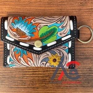 Portefeuilles pour femmes à fleurs en cuir occidental véritable usiné à la main de créateur Porte-clés multifonctionnel Mini porte-monnaie Petites tailles populaires - Product Image 1