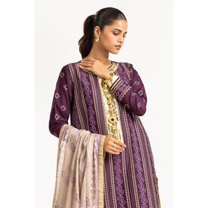 Ensemble élégant 3 pièces pour femme IUSTKSD-724, imprimé doré, en tissu lawn, avec détails brodés - Product Image 5