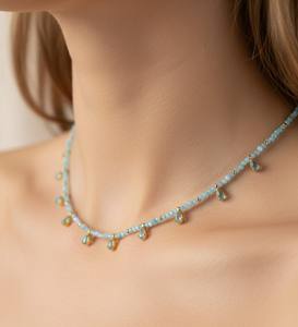 Handmade 925 Silver Gold Plated Beaded Apatite & Amazonite Necklace | Women's Luxury Wedding Gift <b>Jewelry</b> - Product Image 4