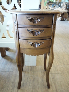 Elegante y Delicado Mesa de Teléfono de Madera de Teca con Tapa Ovalada y 3 Cajones, Mueble de Té Chino para Sala de Estar o Dormitorio, Mesa de Centro de Madera - Product Image 6