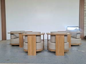 Ensemble de canapés en bois d'extérieur modernes, meubles de jardin avec coussins beiges et tables d'accoudoirs - Product Image 5
