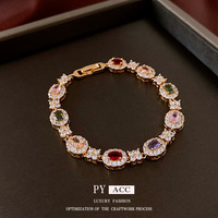 Bijoux POP Bracelet ovale en zircon plaqué or véritable 18 carats Bracelet de mode pour femmes Bijoux Hip Hop tendance Bracelet élégant