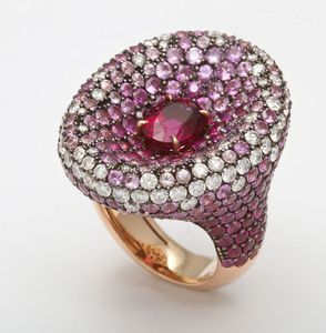 Women Pink Gemstone <b>Crystal</b> Halo <b>Ring</b> Round Heart Shaped Pave Cluster Engagement Wedding <b>Ring</b> Gold Tone Statement Bridal Jewelry - Product Image 4