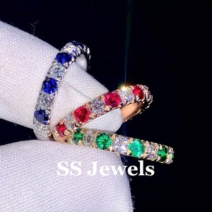 Đầy Màu Sắc Eternity Ban Nhạc Nhẫn Phụ Nữ 925 Bạc Rhodium Mạ Prong Set VVS Moissanite Đá Quý Điểm Nhấn Bao Gồm <span class=keywords><strong>Ruby</strong></span> Nhẫn - Product Image 4