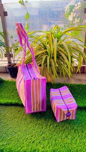 Bolsas de compras de nylon Ecológico Tejido grande PP Reciclado Polipropileno Plástico Rayas Reutilizable Opción India-Opciones a granel - Product Image 4