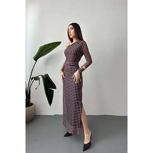 Vestido de Tul con Estampado a Cuadros Marrones - Marrón - Product Image 2