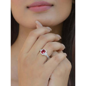 Bijoux ornés Bague en argent rubis rouge Asscher Diamond 18K Rose Gold Statement Fine Jewelry Geometric Pattern Rhodium Plating - Product Image 4