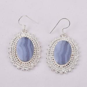 Pendientes de piedras preciosas de ágata de encaje azul de la mejor calidad, pendientes de plata de ley sólida 925 para mujer, Pendientes colgantes, joyería de plata - Product Image 2