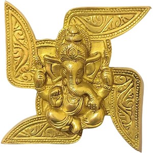Tenture murale en laiton avec croix gammée Ganesh Idol Ganesha Statue Ganpati Murti pour la décoration intérieure - Product Image 3