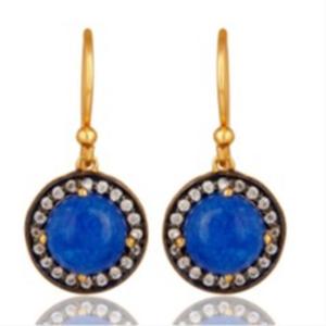 มาใหม่ย้อมพลอยแซฟไฟร์925เงินสเตอร์ลิงรอบรูปร่างต่างหู - Product Image 1