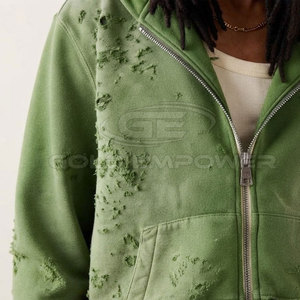 Sweat-shirts pour hommes délavés de qualité supérieure, 100 % coton, imprimés sur mesure, style zippé, pour l'hiver, décontractés et tendance, directement de l'usine - Product Image 4