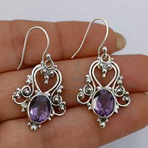 Boucles d'oreilles pendantes en améthyste faites à la main, argent sterling 925, bijoux bohèmes en pierres précieuses - Product Image 4