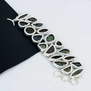 Bracelet à breloques en argent sterling 925 fait main avec pierre précieuse naturelle labradorite, style vintage, certifié par un tiers, cadeaux d'amour - Product Image 3