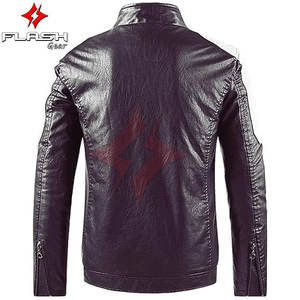 Veste de motard en cuir tendance unisexe respirante à fermeture éclair intégrale, col montant, blocs de couleur, toutes saisons - Product Image 2