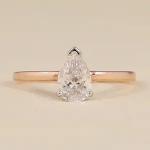 แหวนหมั้นเพชรเพาะเลี้ยงทรงลูกแพร์ ตัวเรือนเงินสเตอร์ลิง/แพลตตินัม/ทองคำ ความใส VS1 สี F - Product Image 3