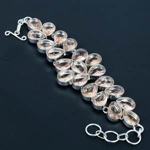 Plata de Ley 925 excelente calidad chapado en oro pulsera de diseñador hecha a mano de moda melocotón morganita piedra preciosa - Product Image 1