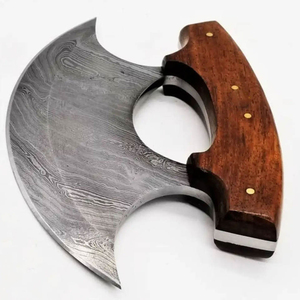 Hoja curva de acero inoxidable con mango de madera, cuchillo Ulu | Cuchillo de chef ULLU de cocina profesional hecho a mano personalizado con Funda de cuero - Product Image 5