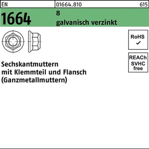 น็อตหกเหลี่ยม EN 1664 หน้าแปลน M16 8 ชุบสังกะสีด้วยไฟฟ้า 100 ชิ้น - Product Image 1