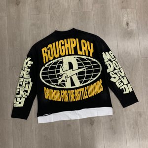 Roughplay Long Sleeve <b>T</b>-Shirt Men's Oversized Streetwear Jersey Cotton O-Neck <b>Back</b> Print Letter Pattern - Product Image 5