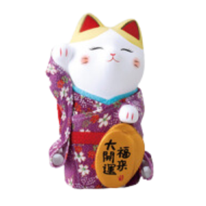 Chat porte-bonheur Chat faisant signe Figurine en poterie Japon Kimono traditionnel - Product Image 2