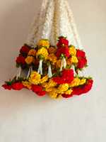 Guirlandes en corde de fleurs artificielles en tissu blanc, jasmin et rose, jaunes, style Art Déco, durables, pour mariage indien, décoration intérieure, cadeau