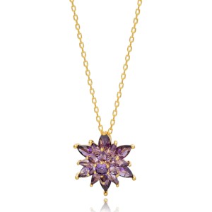 Collier Pendentif Fleur Tendance Unique en Améthyste et Zircon, Bijou en Argent Sterling 925 pour Fiançailles, Mariage et Fêtes - Product Image 4