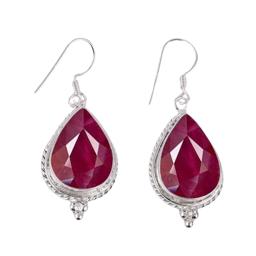 Boucles D'Oreilles En Argent 925 Avec Rubis Naturels - Fait Main En Inde - Personnalisables - Neuf Sans Emballage