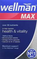 Comprimés Wellman Original Max Omega 3 6 9 Calcium Vitamine D 84 unités Énergie Immunité Saveur neutre Multivitamines pour hommes Certifié CE Royaume-Uni