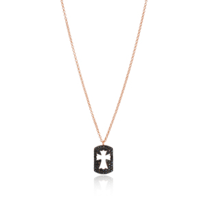 Delicate <b>Black</b> Zircon Stone Cross Design <b>Pendant</b> Turkish Wholesale Handmade 925 Sterling Silver Jewelry - Product Image 1