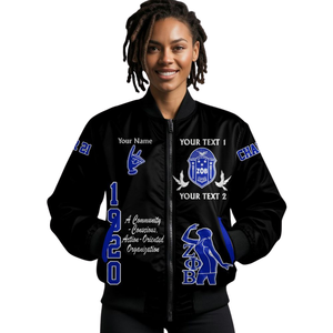 Chaqueta de Satén para Mujer Zeta Phi Beta 1920, Azul y Blanca, Ropa Griega de Hermandad, Bordado con el Escudo ZPB, Estilo Universitario Premium - Product Image 4