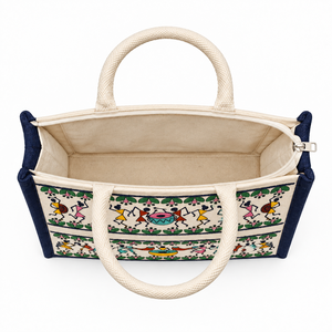 Navy Blue Tribal Beats Warli Embroidered Cotton Juco Hamper <b>Gift</b> <b>Bag</b> with Zipper 12x10x4 Inch - Product Image 5