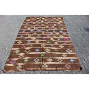 Vintage Turkish Rug, Oversize 7.6x12.2 ft (231x371 cm) Rug, <b>Brown</b> Floral <b>Wool</b> Rug - Product Image 1