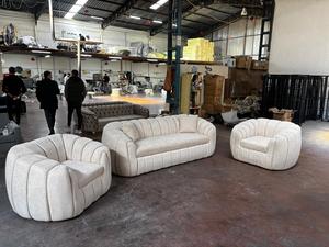 Mabelia Modern Wood Living Room <b>Sofa</b> Set Custom Upholstery High Density Foam Cushioning Curved Arms Button Tufted Design - Product Image 3