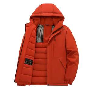 Chaqueta Casual de Piel de Pescado con Capucha Acolchada, Gruesa, Cortavientos, con Cierre Frontal y Cuello Alto con Logotipo - Product Image 1