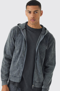 Sweats à capuche élégants à coupe ample avec fermeture à glissière unisexe GSM High Street Style délavé pour sweats à capuche OEM disponibles - Product Image 2