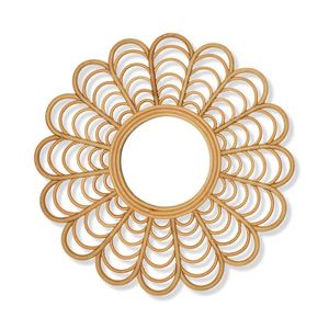 Indonesio hecho a mano diseño bohemio ratán en forma de flor 60x60cm espejos de pared Natural lujoso decoración del hogar colecciones especiales - Product Image 1