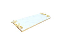 Assiette rectangulaire en marbre blanc émaillé, motif gravé, style campagnard moderne et écologique, prête à servir en voyage