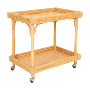 Natural Wicker Rattan Farmhouse <b>Bar</b> <b>Cart</b> with Wheels for Dining Home Hotel Use - Product Image 3