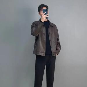 แจ็กเก็ตหนังแกะนุ่มสำหรับผู้ชาย, เสื้อแจ็กเก็ตหนังลำลองขี่มอเตอร์ไซค์เสื้อ2023สไตล์ใหม่ฤดูใบไม้ร่วง - Product Image 3