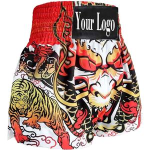 Shorts de boxe décontractés pour hommes, respirants, à séchage rapide, extensibles, avec logo personnalisé sur le devant, 100 % polyester, pour les arts martiaux. - Product Image 4