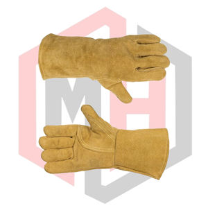 ถุงมือหนังสำหรับงานเชื่อม ถุงมือป้องกันอุตสาหกรรม ถุงมือดับเพลิง หนังแท้แบบแยกชิ้น ป้องกันไฟ ข้อมือถัก ระบายอากาศ ขนาด 14 นิ้ว - Product Image 6