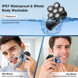 Rasoir Électrique USB pour Hommes, Utilisation Humide/Sèche, 6 Têtes, Étanche IPX7, Rasoir Rotatif Corps et Visage, Laveable, Têtes de Rechange pour Crâne Chauve - Product Image 1