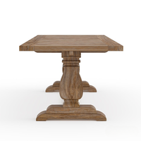 Ensemble de table à manger rectangulaire pliable en teck massif, style farmhouse contemporain, motif chevron, base en tréteaux, 6 places, pour hôtel, villa