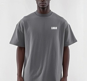 OEM personalizado gota hombro Streetwear peso pesado en blanco liso 100% algodón de gran tamaño cuello falso camiseta para hombres - Product Image 2