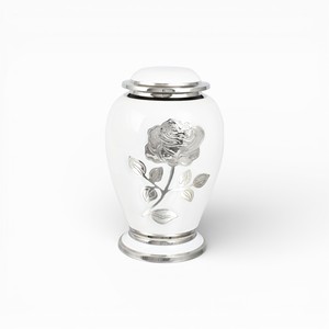Light Blue Classic Cremation Urn with Silver Decorative Band and Smooth Finish for Timeless <b>Memorial</b> - Product Image 2