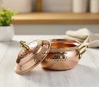 Ensemble de casseroles en cuivre martelé artisanal indien, robuste, écologique, avec poignée en laiton, ustensiles de cuisine de qualité supérieure, pots de service pour buffet