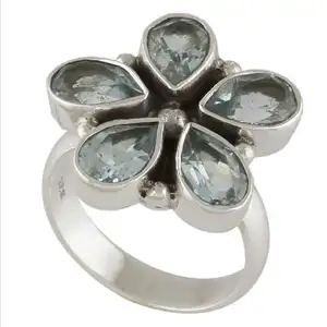 Ingrosso anelli di pietre preziose di moda gioielli 925 personalizzati in argento sterling pera blu topazio anello per le donne