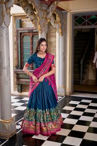 Venta al por mayor diseño atractivo Tushar seda impresa Lehenga Choli con trabajo de papel de aluminio y diseño de patrón elegante para la función de fiesta de las mujeres - Product Image 4