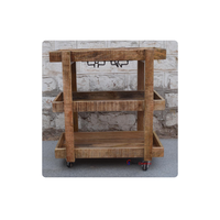 Chariot-bar rustique en bois de style ancien, design moderne, en bois de manguier avec roulettes, multifonctionnel pour usage intérieur (cuisine, salle de bain, parc)